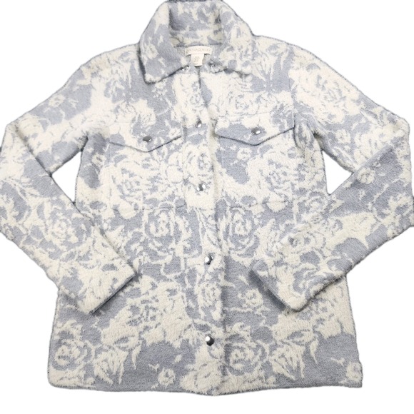 Cynthia Rowley Jackets & Blazers - Cynthia Rowley XS Shacket Gray Shirt Floral Soft Fuzzy Cozy Luxe Layering Jacket